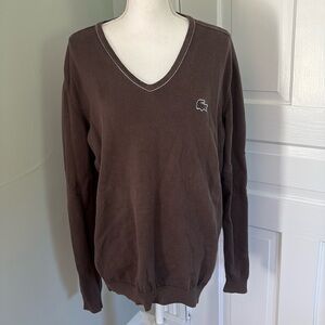 Vintage Lacoste V-neck Brown Sweater - sz 5 Medium Cotton Logo